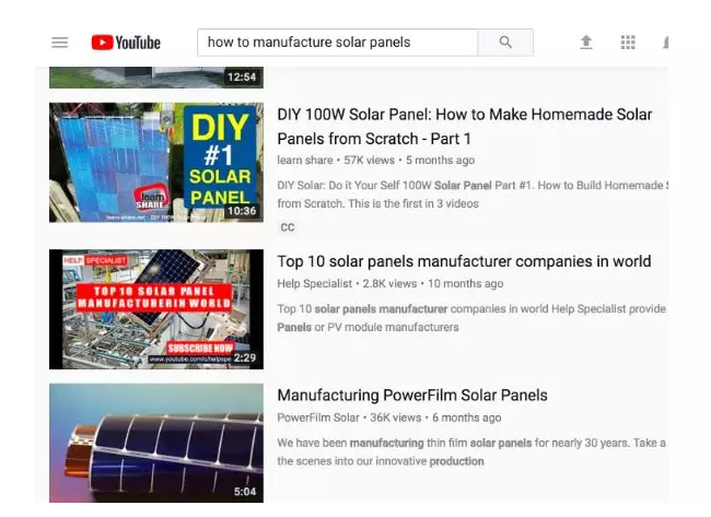 YouTube上关于“太阳能板是如何制造的”视频也有大量观众在看